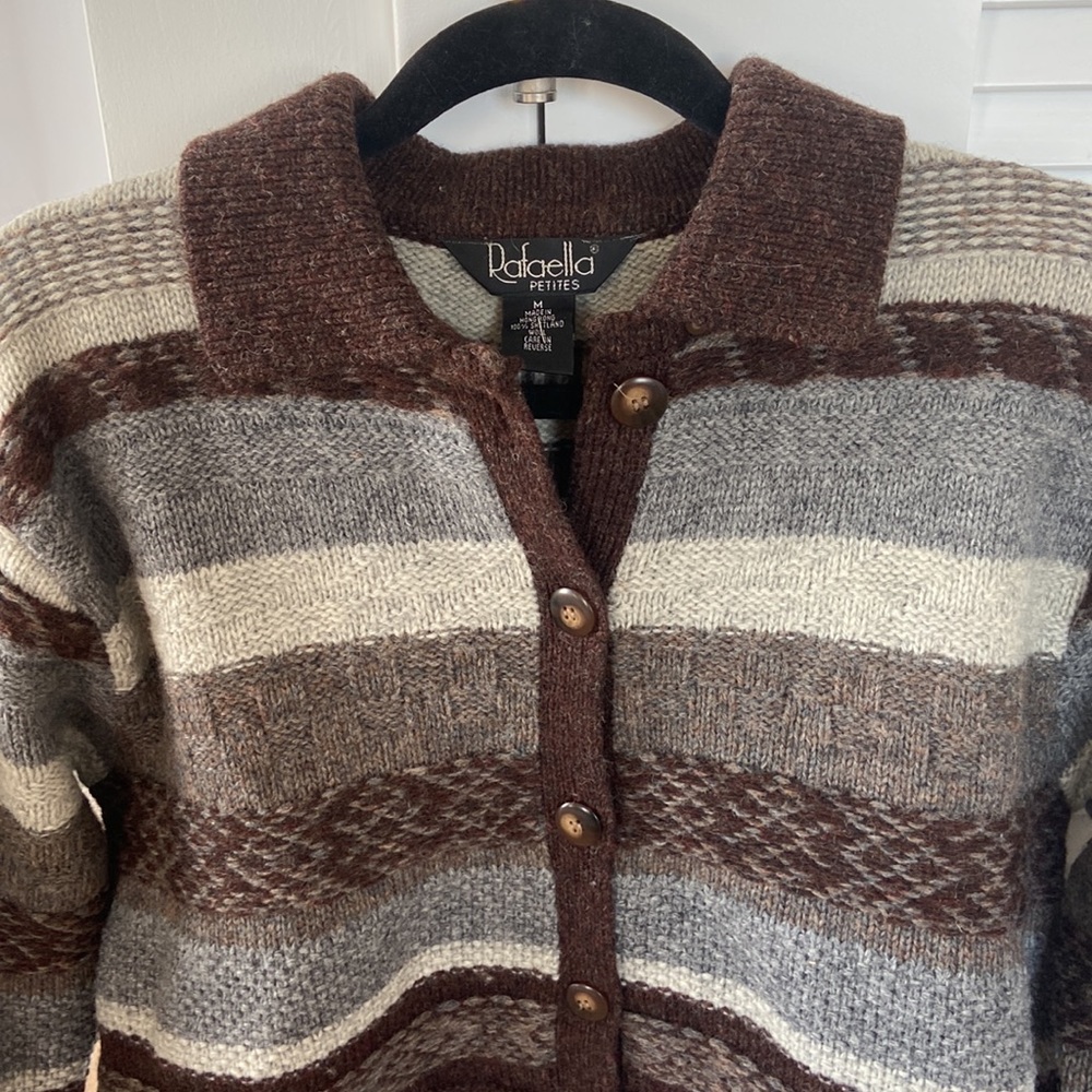 Rafaella Brown and Gray 100% Wool Collared button up Sweater - Picture 2 of 5